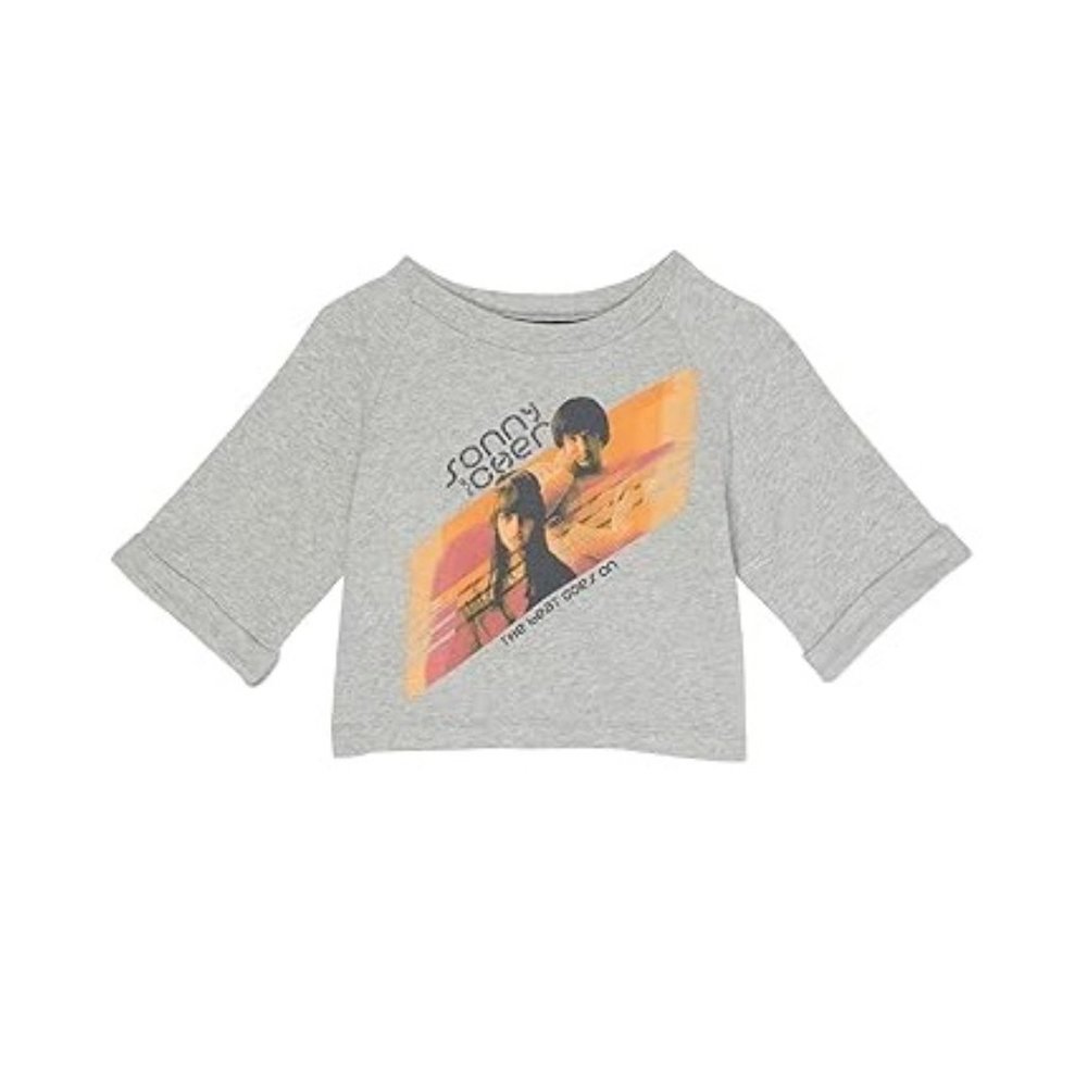 Truce Kids Girls' Sonny & Cher Cropped Sweatshirt Top Heather Gray L(14) NWT